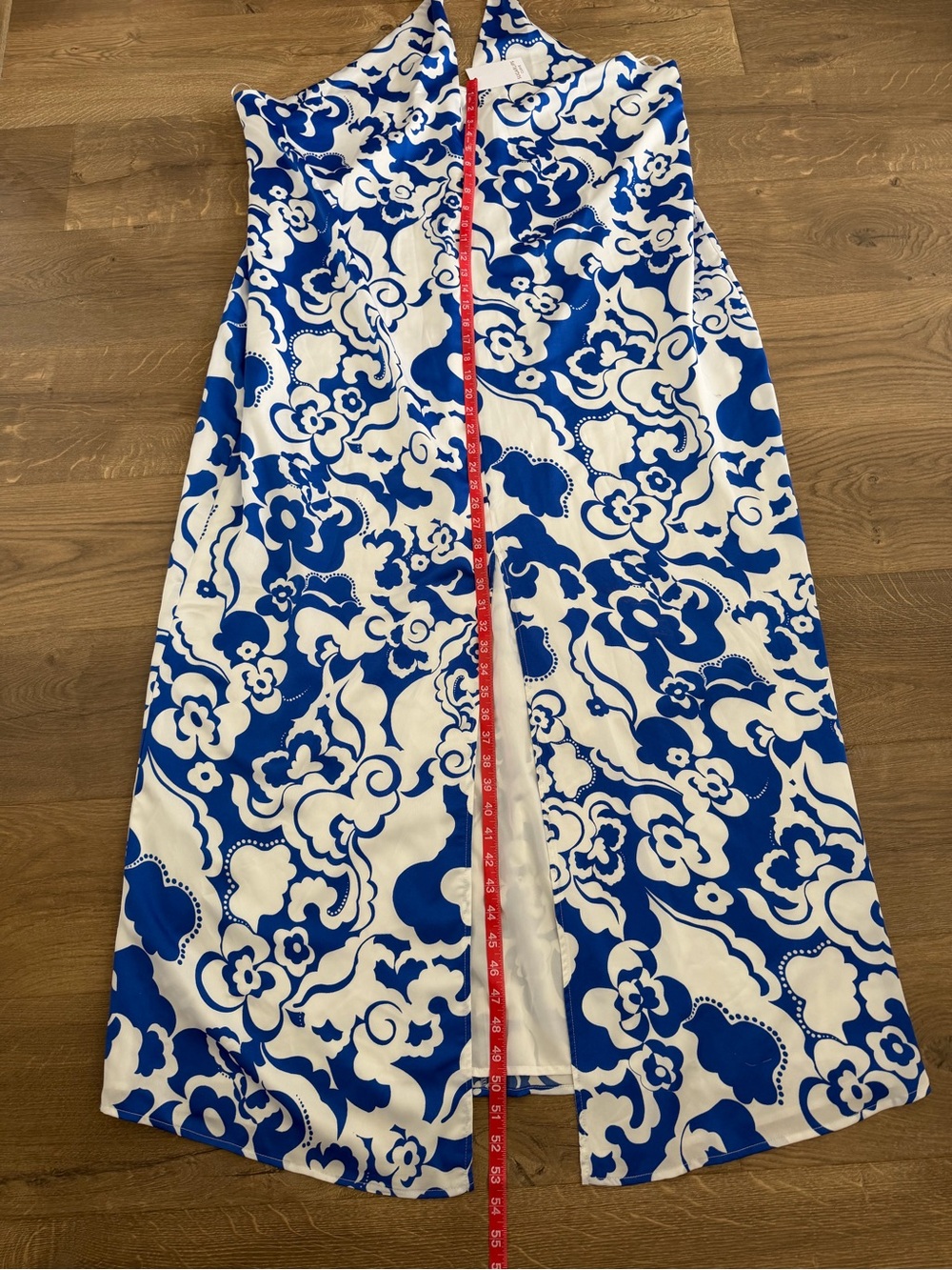 NWT Sugarlips Curve 3X Blue White Floral Halter Maxi Dress Satin Like - Picture 9 of 11